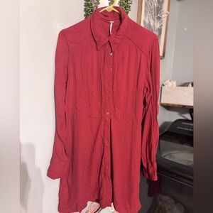 Free People Red black polka dot  Long Sleeve Dress